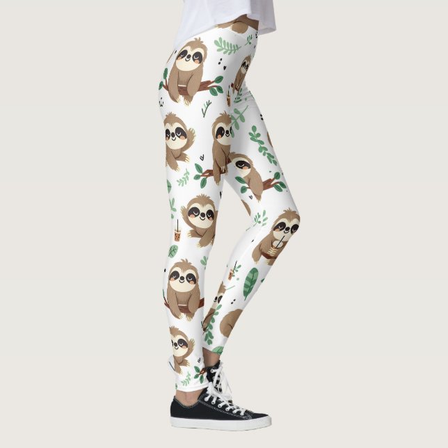 Cute Sloth Mönster Leggings (Höger)