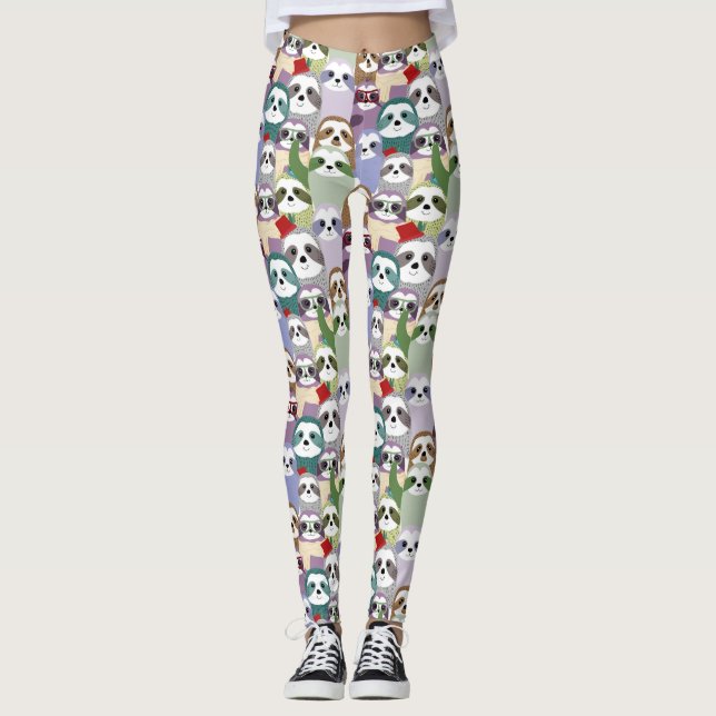 Cute Sloth Mönster Leggings (Framsida)