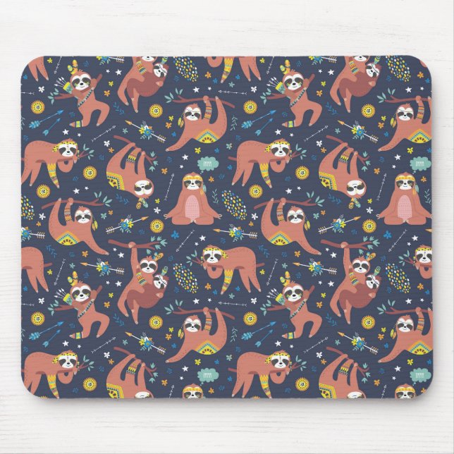Cute Sloth Mönster Mouse Pad Musmatta (Framsidan)