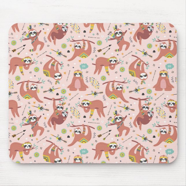 Cute Sloth Mönster Mouse Pad Musmatta (Framsidan)