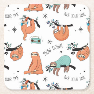 Cute Sloth Mönster Underlägg Papper Kvadrat