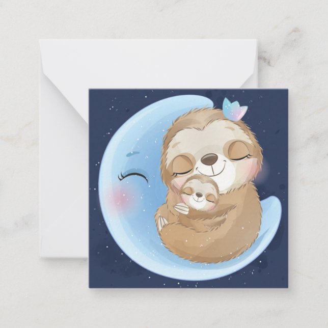 Cute Sloth och Baby Anteckningskort (Framsida)