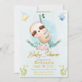 Cute Sloth och Birds Girl Baby Shower Inbjudningar