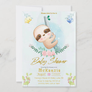 Cute Sloth och Birds Girl Baby Shower Inbjudningar