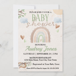Cute Sloth och Boho Rainbow Baby Shower Inbjudningar
