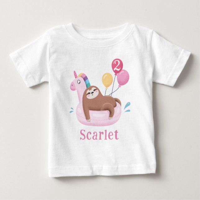 Cute Sloth och Unicorn Birthday T-Shirt (Framsida)
