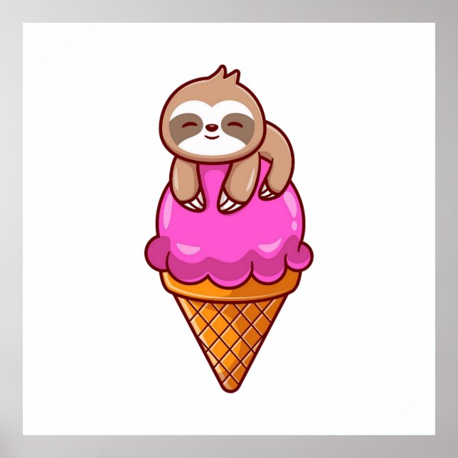 Cute Sloth on Ice Cream Cone Poster (Framsidan)