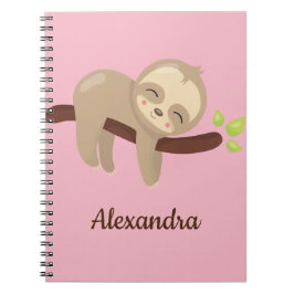 Cute Sloth on Träd Animal Illustration on Rosa Anteckningsbok