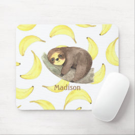 Cute Sloth på en Gren Bananas Animal Namn Musmatta