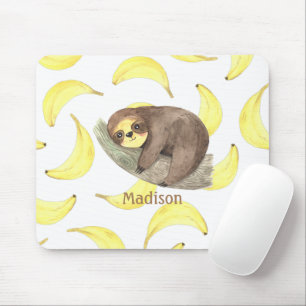 Cute Sloth på en Gren Bananas Animal Namn Musmatta