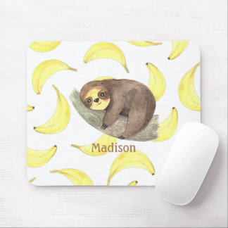 Cute Sloth på en Gren Bananas Animal Namn Musmatta