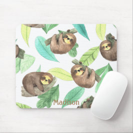 Cute Sloth på en Gren Bananas Animal Namn Musmatta