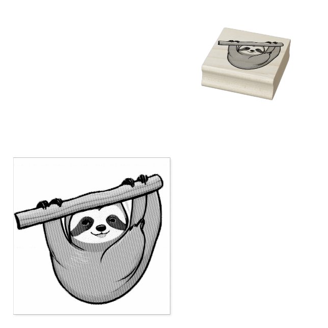Cute Sloth på Gren Stämpel (Stämplad)