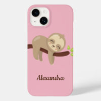 Cute Sloth på Träd Animal Illustration Rosa
