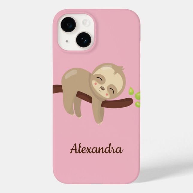 Cute Sloth på Träd Animal Illustration Rosa (Baksida)