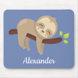 Cute Sloth på Träd Kawaii Animal Illustration Blue Musmatta