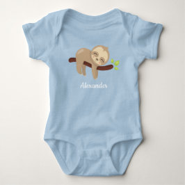Cute Sloth på Träd Kawaii Animal Illustration Blue T Shirt