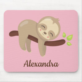 Cute Sloth på Träd Kawaii Animal Illustration Rosa Musmatta