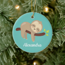 Cute Sloth på Träd Kawaii Animal på Teal