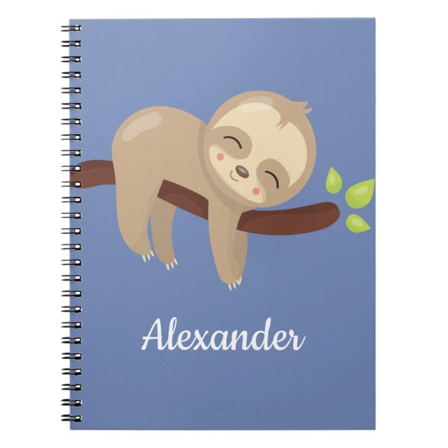 Cute Sloth på Träd på Blue Anteckningsbok (Framsidan)
