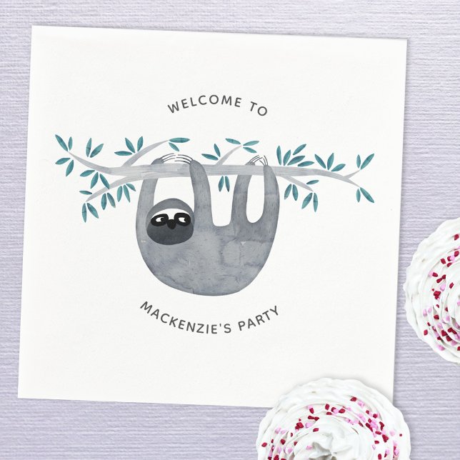 Cute Sloth Party Pappersservett (Cute sloth party personalized paper napkin)