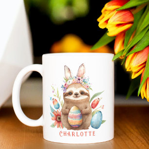 Cute Sloth Påskhare Rabbit Eggs Namn Kaffemugg