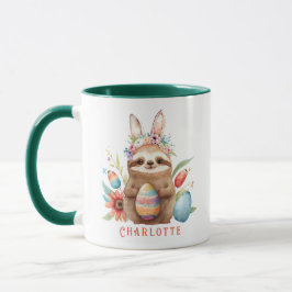 Cute Sloth Påskhare Rabbit Eggs Namn Mugg