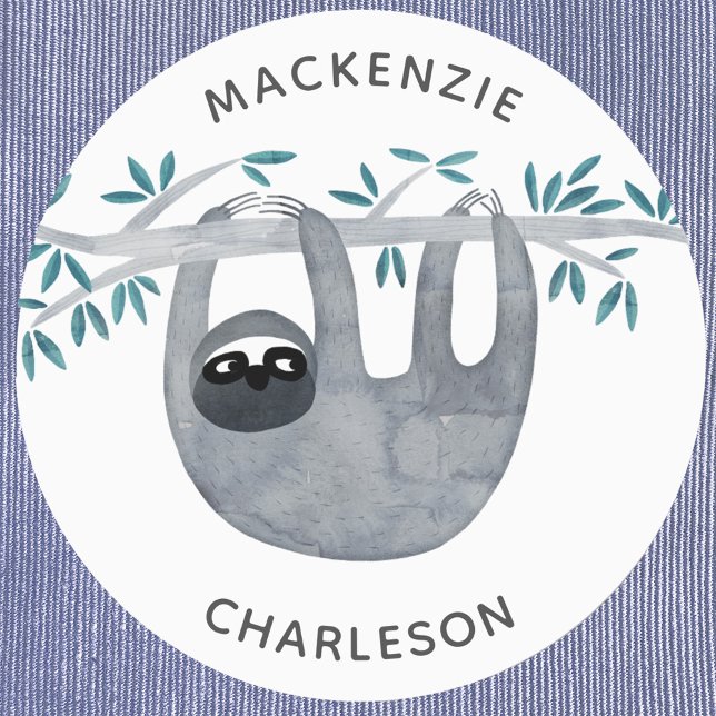 Cute Sloth Personlig Namn Klistermärke (Cute sloth name label)