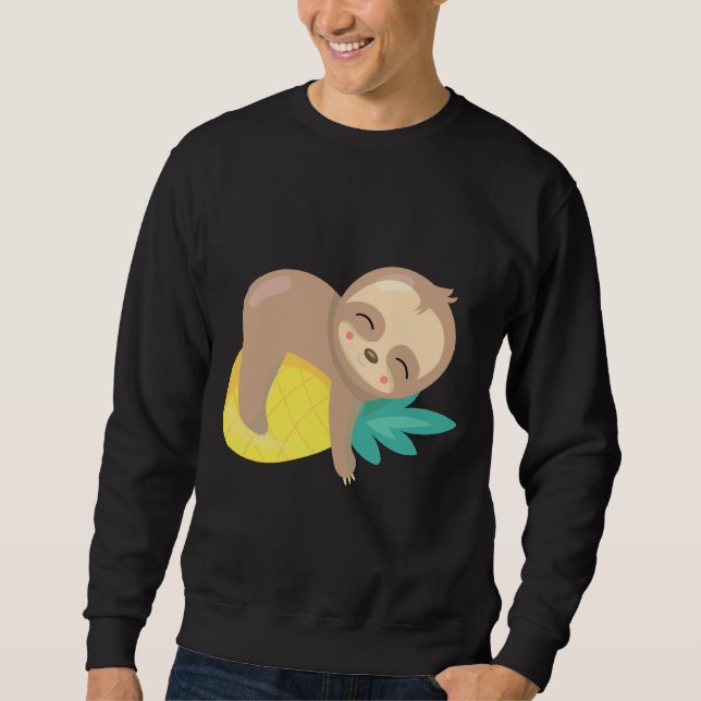 Cute Sloth Pineapple Lång Ärmad Tröja (Framsida)