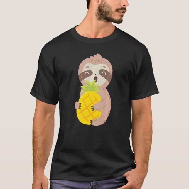Cute Sloth Pineapple Tropical Fruit Food T Shirt (Framsida)