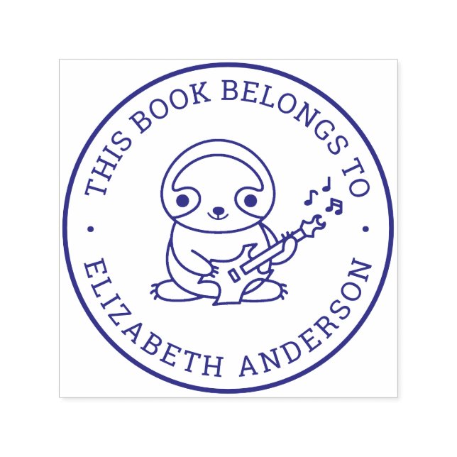 Cute Sloth Play Guitar Custom Name School Bok Självfärgande Stämpel (Design)