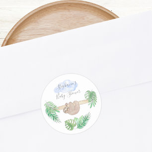 Cute Sloth Pojke Shower Classic Round Sticker Runt Klistermärke
