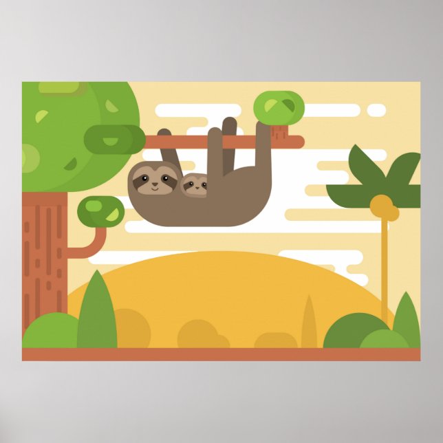 Cute Sloth Poster - Mamma och Baby Sloth (Framsidan)