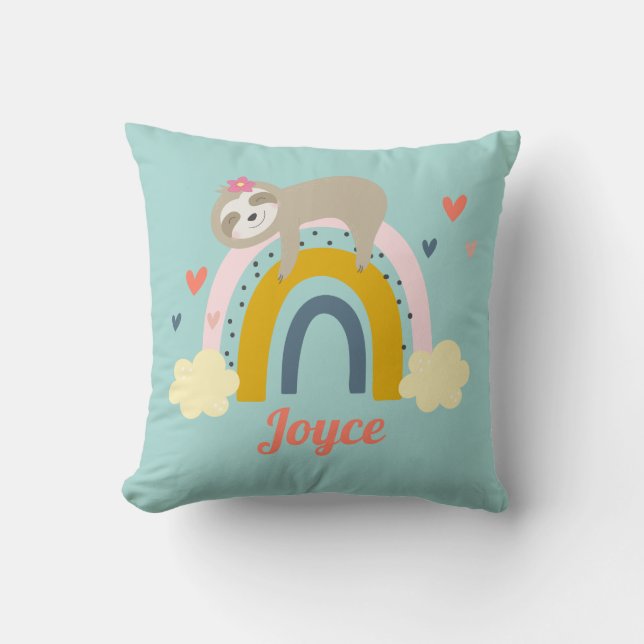 Cute Sloth Rainbow Rosa Turfullmakter Analize Namn Kudde (Framsida)
