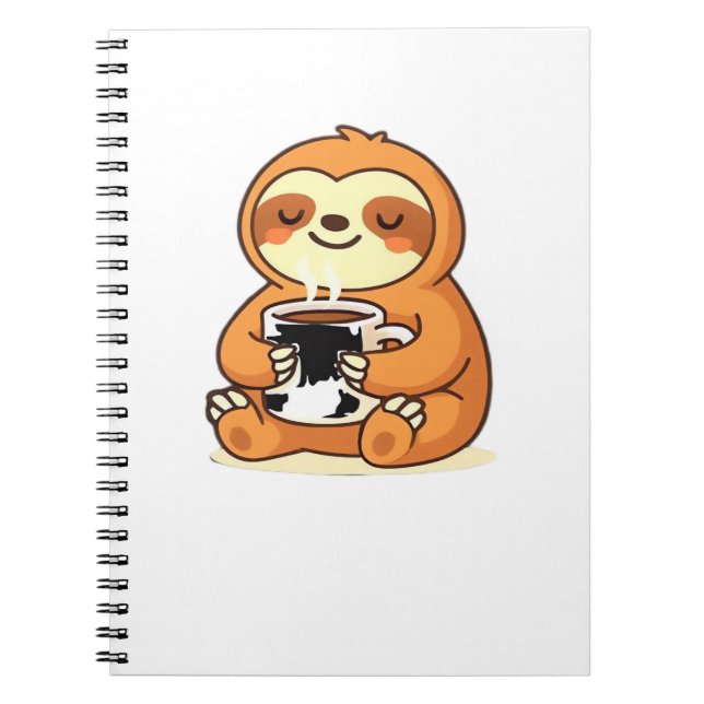 Cute Sloth-relaxning med Hett Coffee Premium T-Shi Anteckningsbok (Framsidan)