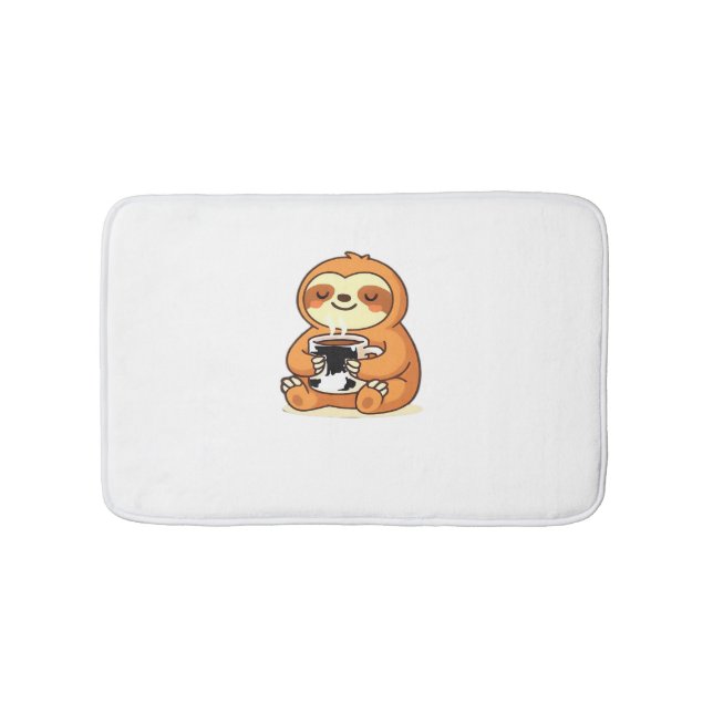 Cute Sloth-relaxning med Hett Coffee Premium T-Shi Badrumsmatta (Framsidan)