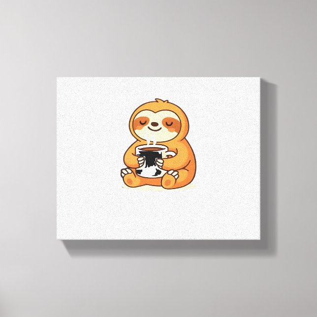 Cute Sloth-relaxning med Hett Coffee Premium T-Shi Canvastryck (Framsida)