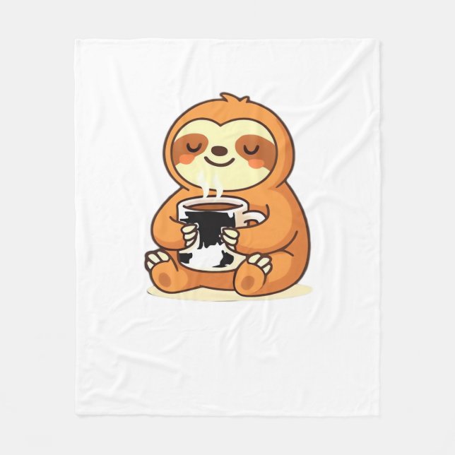 Cute Sloth-relaxning med Hett Coffee Premium T-Shi Fleecefilt (Framsidan)