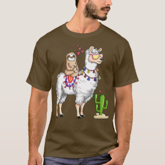 Cute Sloth Riding Llama Valentines day T Shirt