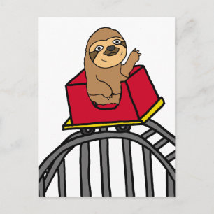 Cute Sloth Riding Roller Underlägg Tecknad Vykort