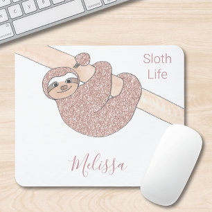Cute Sloth Ro Guld Glitter Anpassningsbar Musmatta