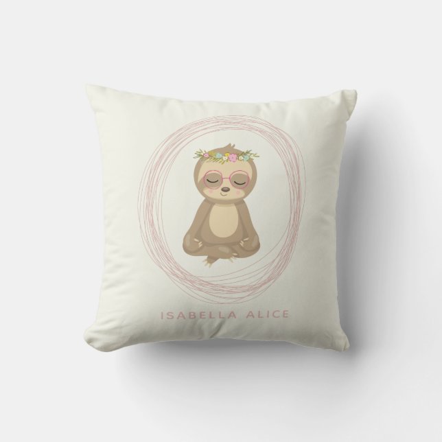 Cute Sloth Rosa Zen Yoga Lotus Art Personlig Kudde (Framsida)