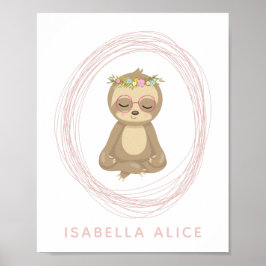 Cute Sloth Rosa Zen Yoga Lotus Art Personlig Poster