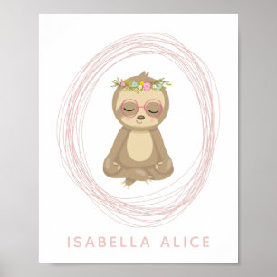 Cute Sloth Rosa Zen Yoga Lotus Art Personlig Poster