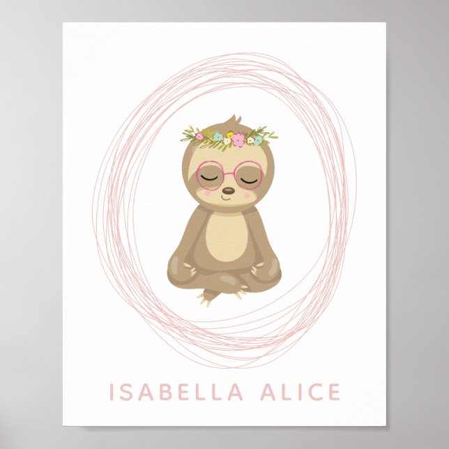 Cute Sloth Rosa Zen Yoga Lotus Art Personlig Poster (Framsidan)