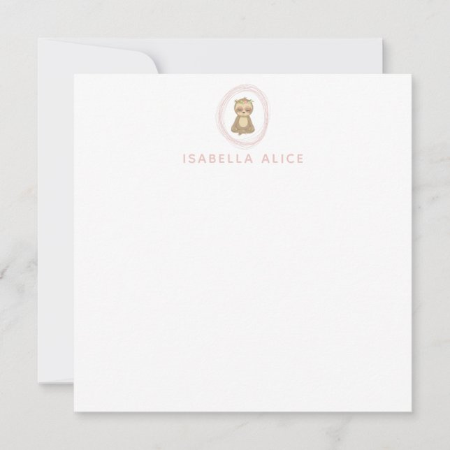 Cute Sloth Rosa Zen Yoga Lotus Art Personlig Tack Kort (Framsida)