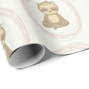Cute Sloth Rosa Zen Yoga Lotus Teckning Mönster Presentpapper