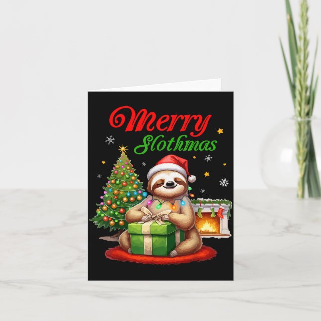 Cute Sloth Santa Christmas Merry Slothmas Slo Ho H Kort (Framsida)