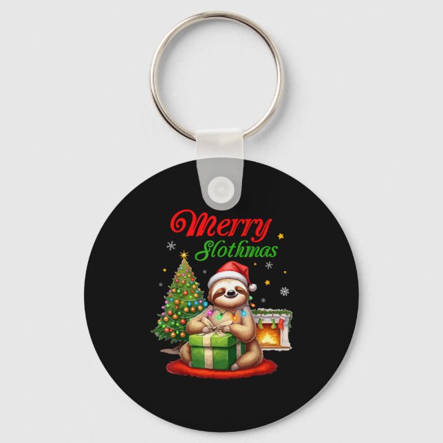 Cute Sloth Santa Christmas Merry Slothmas Slo Ho H Nyckelring (Framsida)