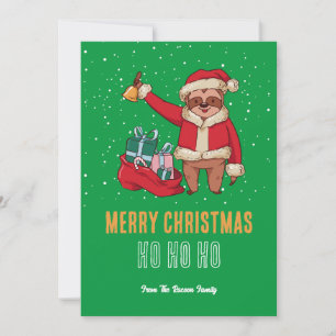 Cute Sloth Santa Snö Winter God jul Julkort